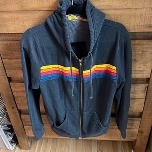 Aviator nation size L striped charcoal zip up hoodie
